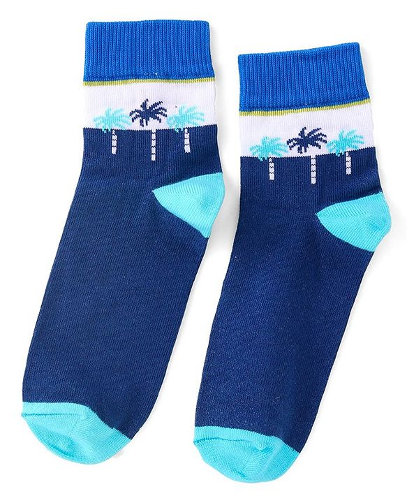 Pine Kids High Ankle Length Socks Hawaiin Theme Print Pack of 3 - Blue