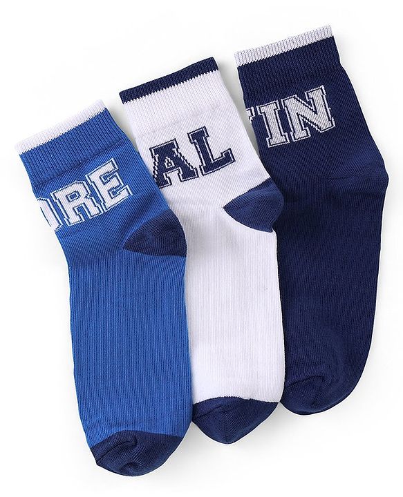 Pine Kids Knit High Ankle Length Socks with Text Design Pack of 3 - Multicolour