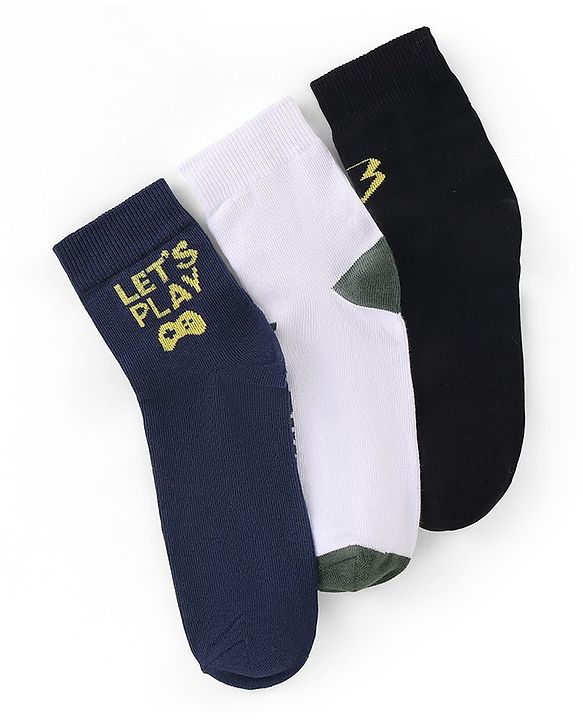 Pine Kids High Ankle Length Socks Text Print Pack of 3 - Multicolor