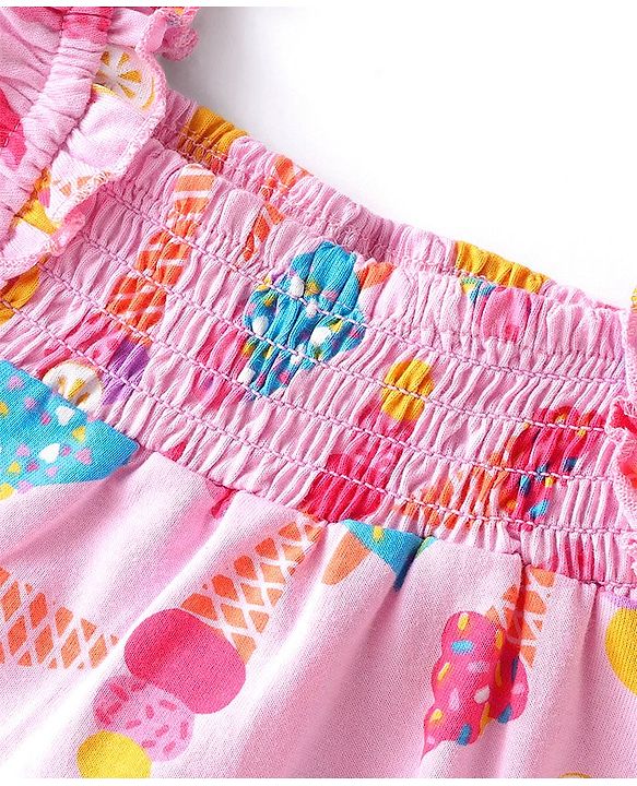 Babyhug  Half Sleeves Top with Smocking & Ice Cream  Print - Pink