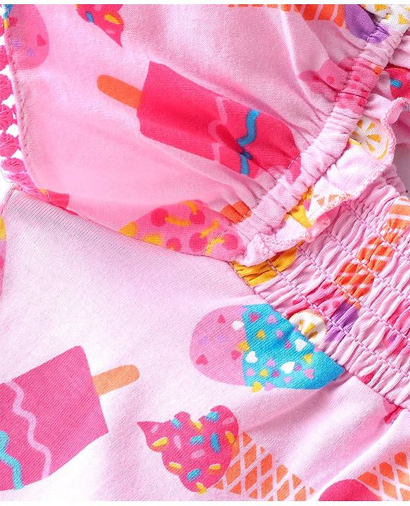 Babyhug  Half Sleeves Top with Smocking & Ice Cream  Print - Pink