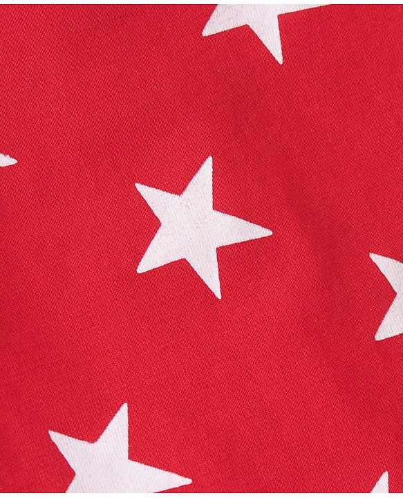 Babyhug Cotton Knit Half Sleeves Night Suit Star Print - Red