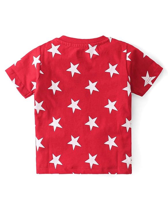 Babyhug Cotton Knit Half Sleeves Night Suit Star Print - Red