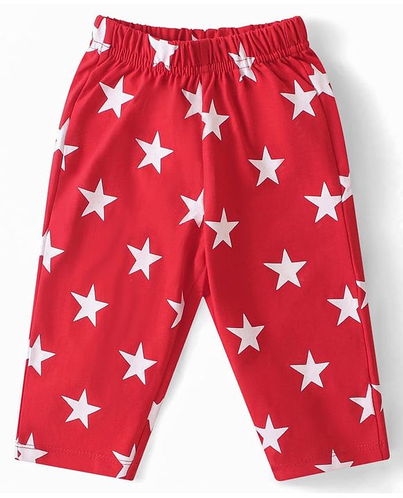 Babyhug Cotton Knit Half Sleeves Night Suit Star Print - Red