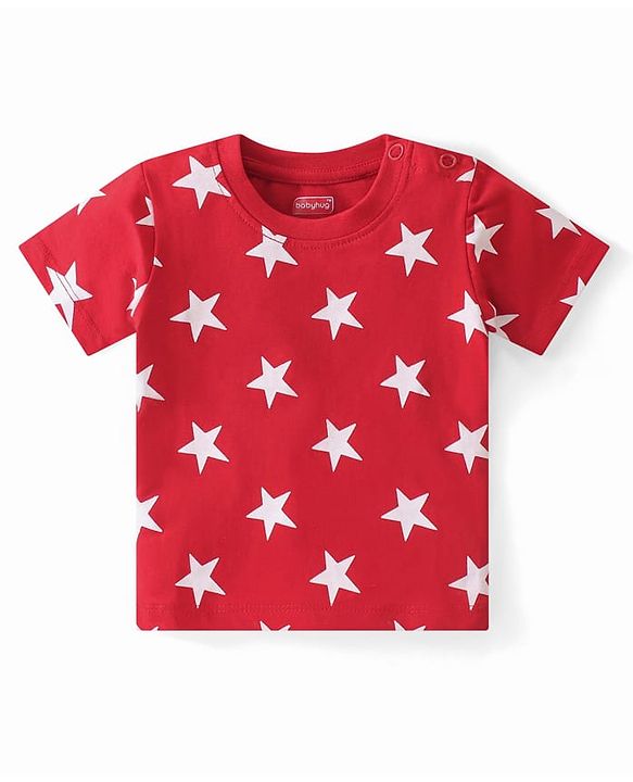 Babyhug Cotton Knit Half Sleeves Night Suit Star Print - Red