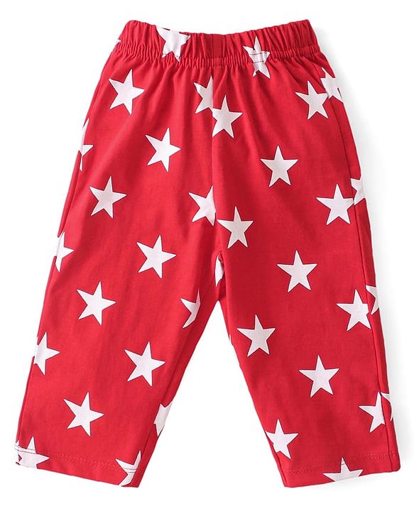 Babyhug Cotton Knit Half Sleeves Night Suit Star Print - Red