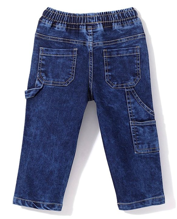 Babyhug Denim Full Length With Stretch Washed Jeans Text Print - Blue