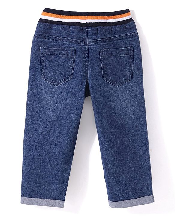 Babyhug Cotton Blend Full Length Stretchable Denim Jeans Text Print - Blue