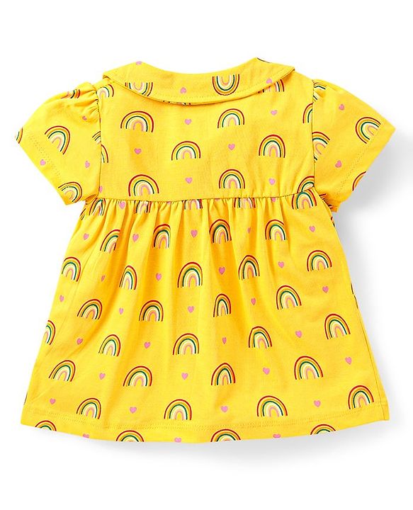 Babyhug Cotton Half Sleeves Night Suit With Rainbow Print - Yellow