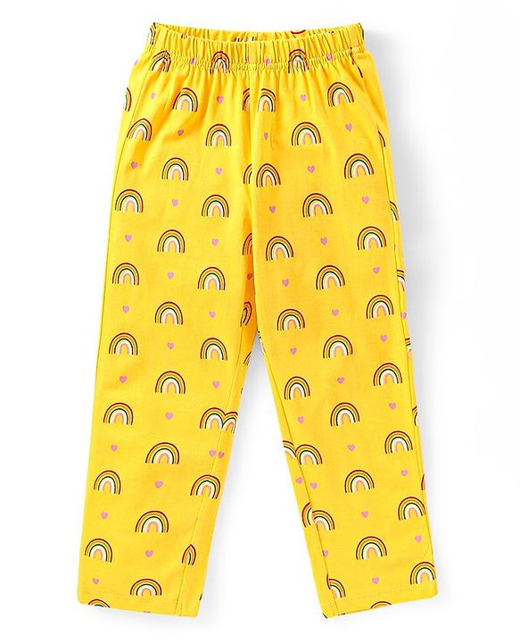 Babyhug Cotton Half Sleeves Night Suit With Rainbow Print - Yellow