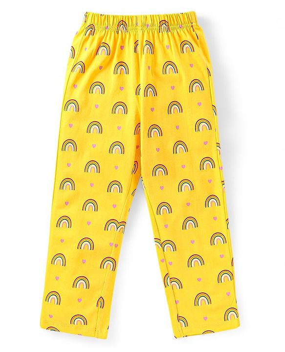 Babyhug Cotton Half Sleeves Night Suit With Rainbow Print - Yellow