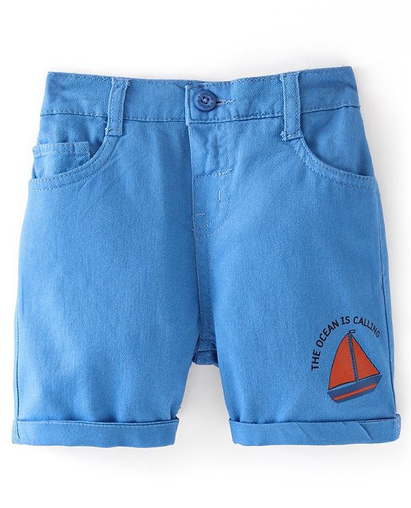 Babyhug Twill Mid Thigh Shorts Boat Print - Blue