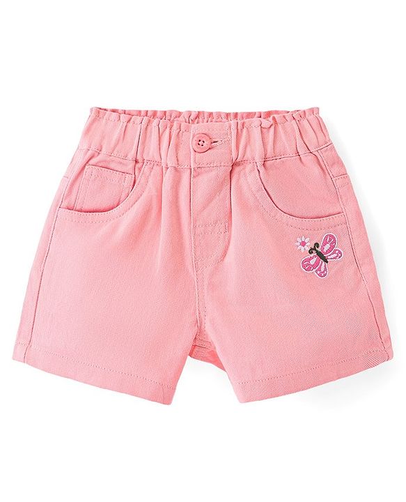 Babyhug Woven Mid Thigh Length Butterfly Embroidered Stretchable Shorts - Pink