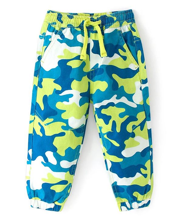 Babyhug Cotton Twill Woven Full Length Camouflage Printed Stretchable Jogger - Multicolour