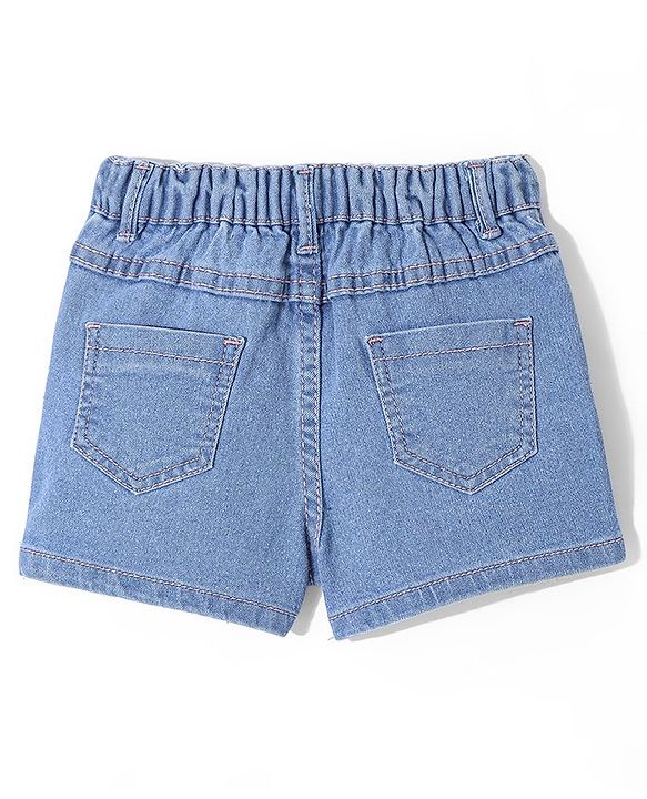 Babyhug Denim Mid Thigh Length Shorts With Stretch Butterfly Embroidery - Blue