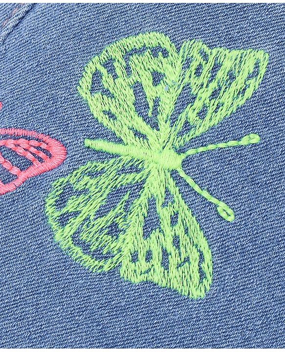Babyhug Denim Mid Thigh Length Shorts With Stretch Butterfly Embroidery - Blue