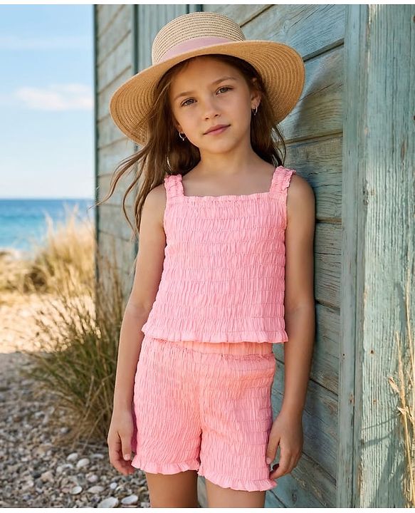 Pine Kids Cotton Woven Sleeveless Solid Color Top & Shorts Set - Pink