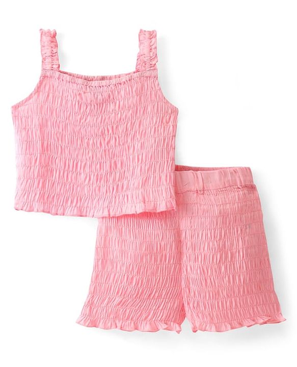 Pine Kids Cotton Woven Sleeveless Solid Color Top & Shorts Set - Pink