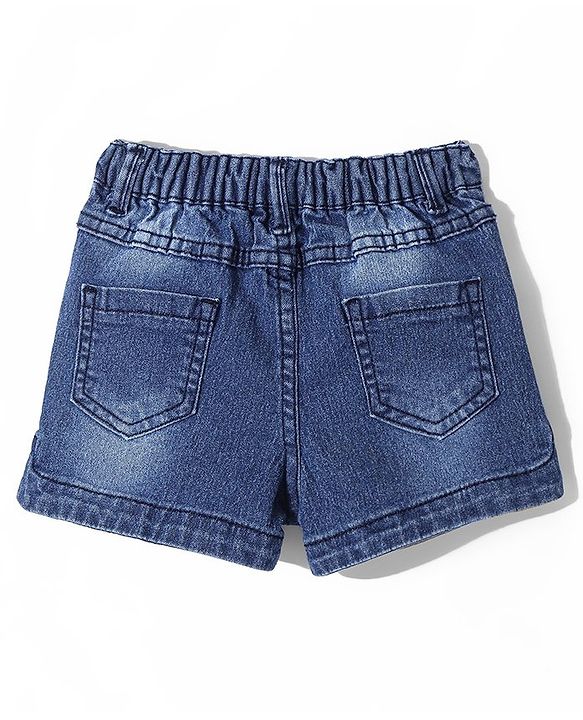 Babyhug Denim Mid Thigh Length Shorts With Stretch Butterfly & Floral Embroidery - Blue