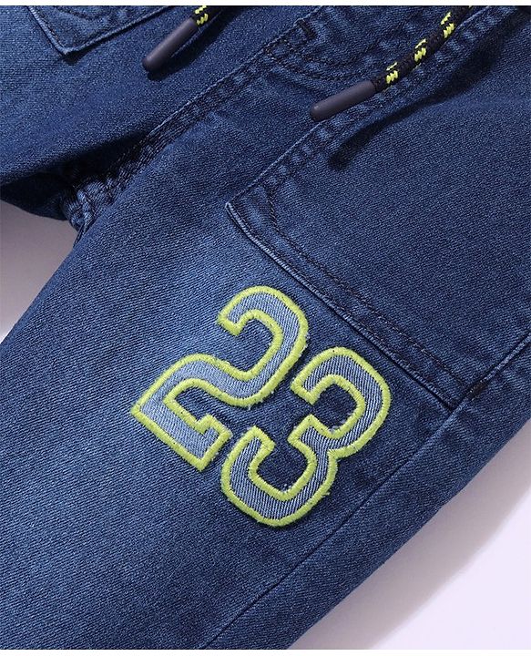 Babyhug Denim Full Length Jeans Numeric Print - Deep Blue