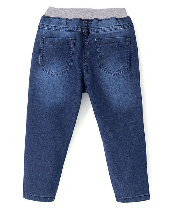 Babyhug Denim Full Length Jeans Numeric Print - Deep Blue