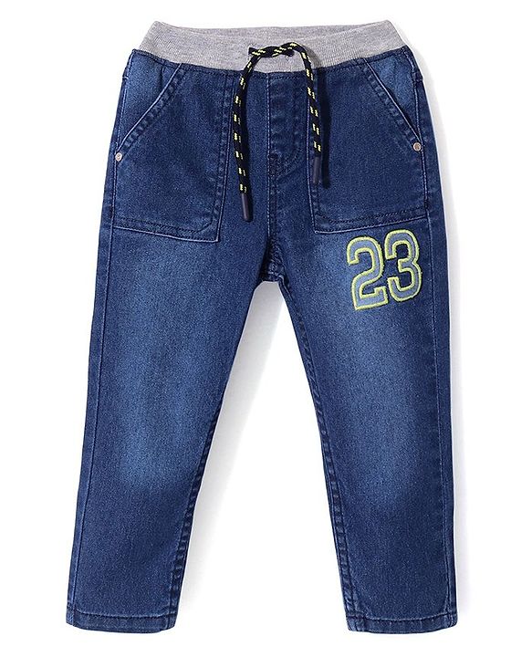 Babyhug Denim Full Length Jeans Numeric Print - Deep Blue