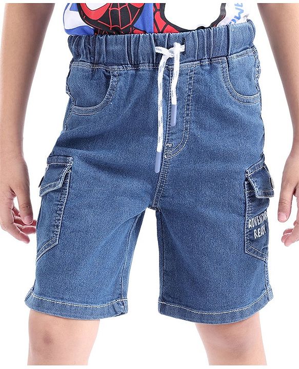 Babyhug Denim Above Knee Length Bermuda with Stretch - Blue