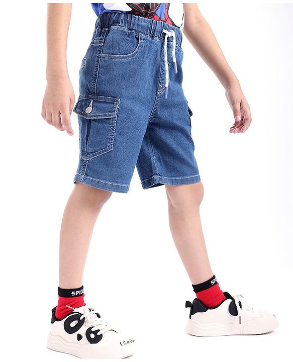 Babyhug Denim Above Knee Length Bermuda with Stretch - Blue