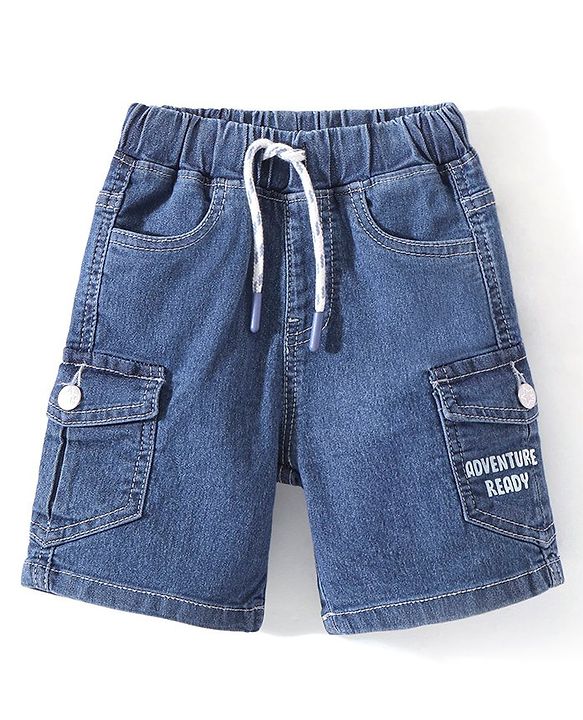 Babyhug Denim Above Knee Length Bermuda with Stretch - Blue