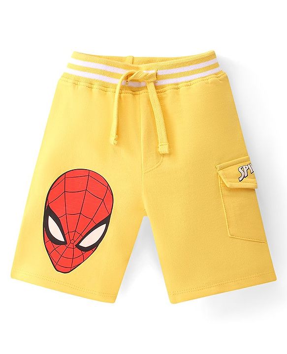 Babyhug Marvel Single Jersey Knit Sleeveless T-Shirt & Shorts With Spiderman Graphics - Red & Yellow