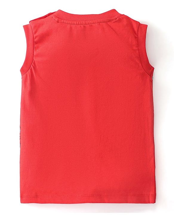 Babyhug Marvel Single Jersey Knit Sleeveless T-Shirt & Shorts With Spiderman Graphics - Red & Yellow