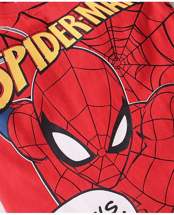 Babyhug Marvel Single Jersey Knit Sleeveless T-Shirt & Shorts With Spiderman Graphics - Red & Yellow