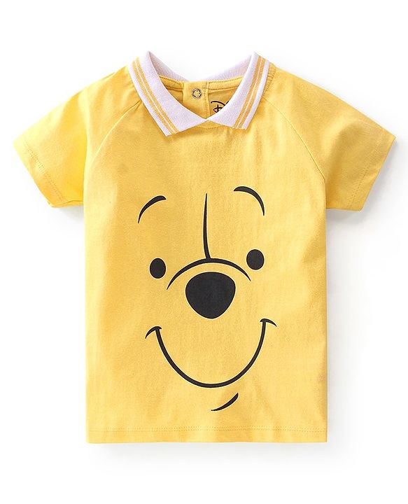 Babyhug Disney 100% Cotton Single Jersey Half Sleeve T-Shirt & Shorts With Winnie The Pooh Graphics - Yellow & Blue
