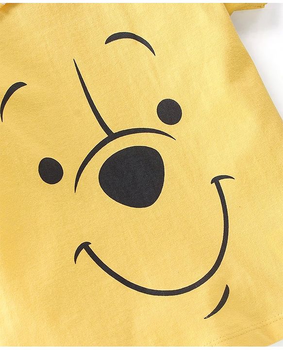 Babyhug Disney 100% Cotton Single Jersey Half Sleeve T-Shirt & Shorts With Winnie The Pooh Graphics - Yellow & Blue