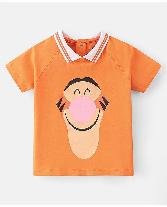 Babyhug Disney 100% Cotton Knit Single Jersey Half Sleeves T-Shirt & Shorts With Tigger Graphics - Orange & Navy Blue