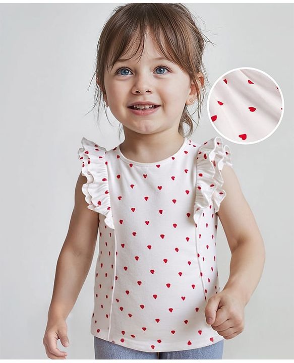 Babyhug All Over Heart Print with Frill  - White & Pink