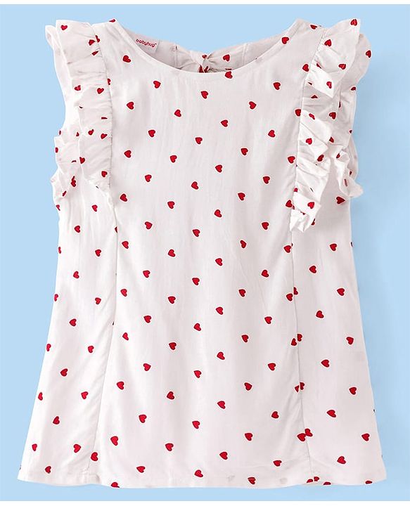 Babyhug All Over Heart Print with Frill  - White & Pink