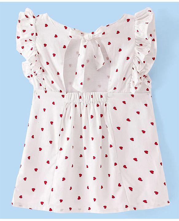 Babyhug All Over Heart Print with Frill  - White & Pink