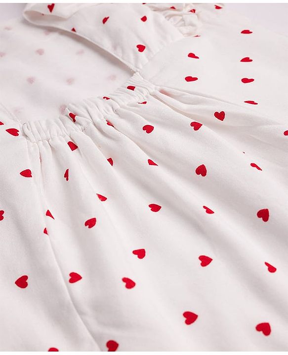 Babyhug All Over Heart Print with Frill  - White & Pink
