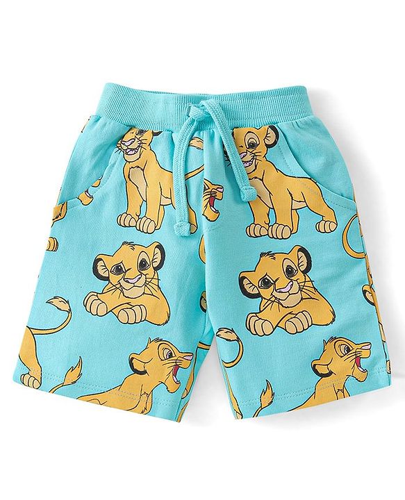 Babyhug Disney Single Jersey Knit Foil Print Half Sleeves T-Shirt & Shorts with Lion King Graphics - Sky Blue