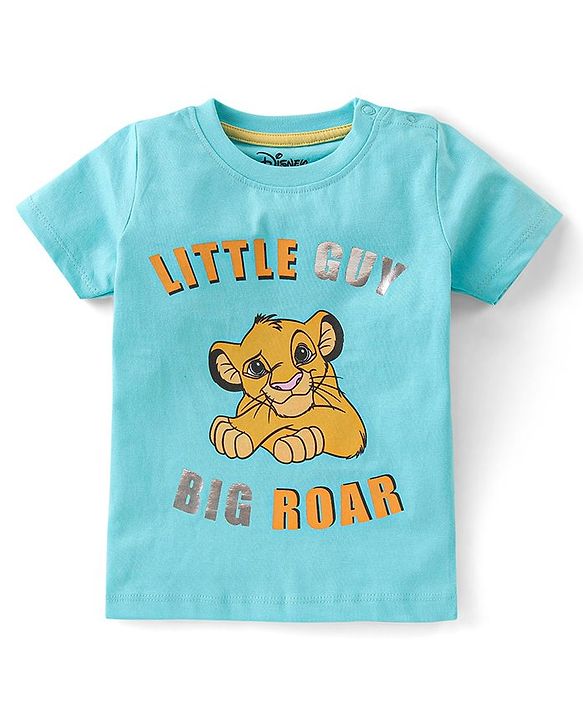 Babyhug Disney Single Jersey Knit Foil Print Half Sleeves T-Shirt & Shorts with Lion King Graphics - Sky Blue
