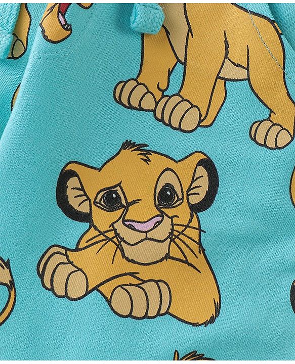 Babyhug Disney Single Jersey Knit Foil Print Half Sleeves T-Shirt & Shorts with Lion King Graphics - Sky Blue