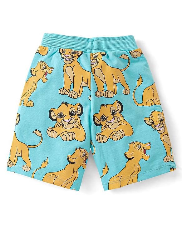 Babyhug Disney Single Jersey Knit Foil Print Half Sleeves T-Shirt & Shorts with Lion King Graphics - Sky Blue