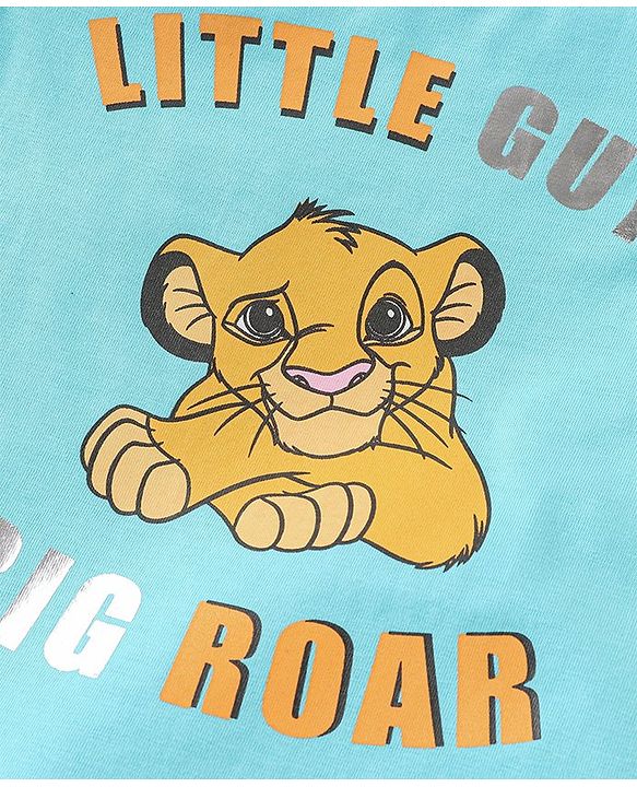 Babyhug Disney Single Jersey Knit Foil Print Half Sleeves T-Shirt & Shorts with Lion King Graphics - Sky Blue