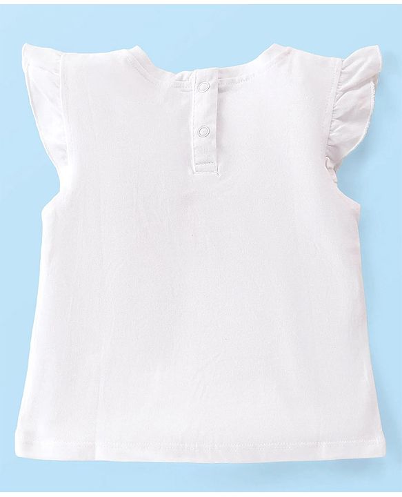 Babyhug Cotton Knit Frill Sleeves  Top With Text Print - White