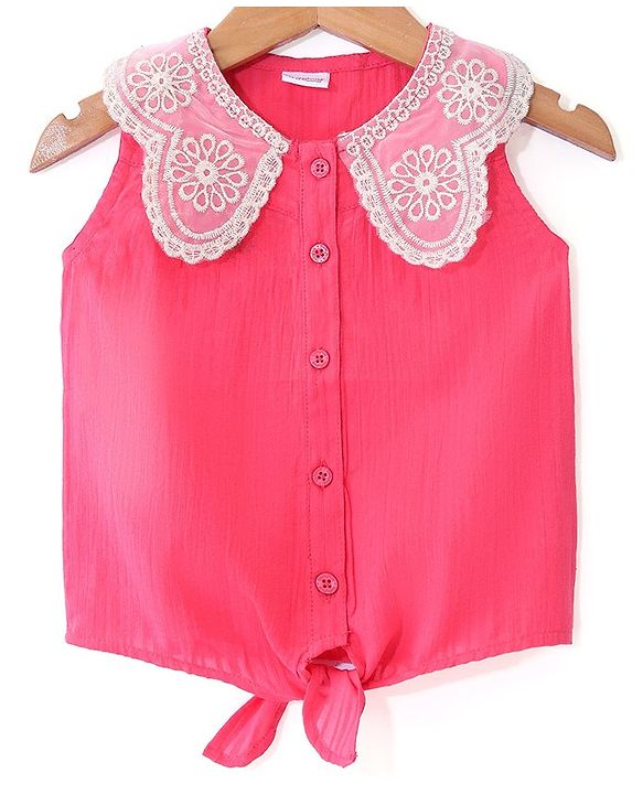 Babyhug Seersucker Sleeveless Front Open Top with Embroidery - Pink
