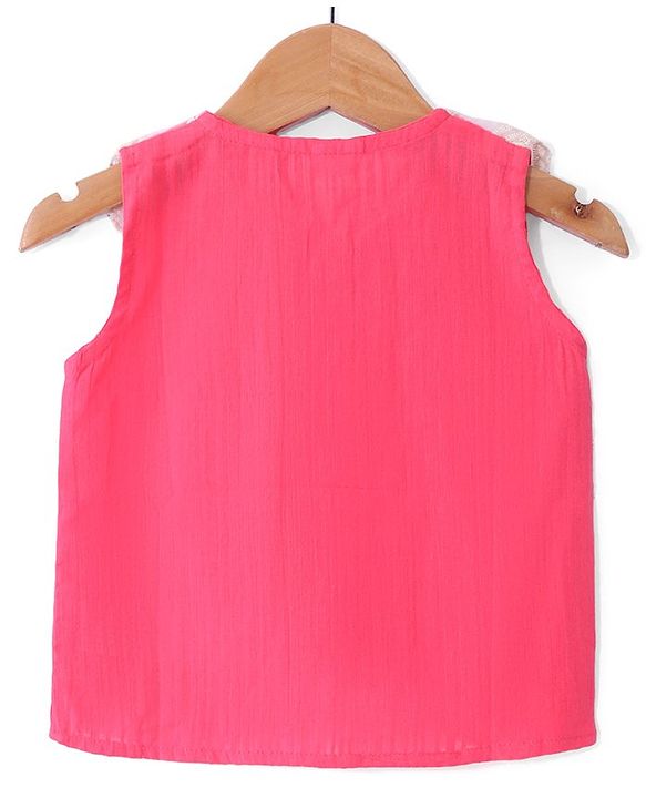Babyhug Seersucker Sleeveless Front Open Top with Embroidery - Pink