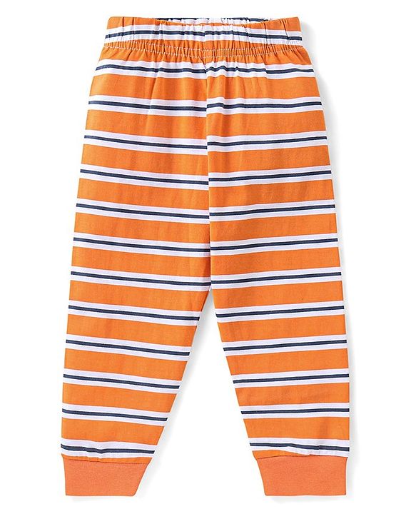 Babyhug Cotton Knit Full Sleeves Lion Printed Night Suit - Orange