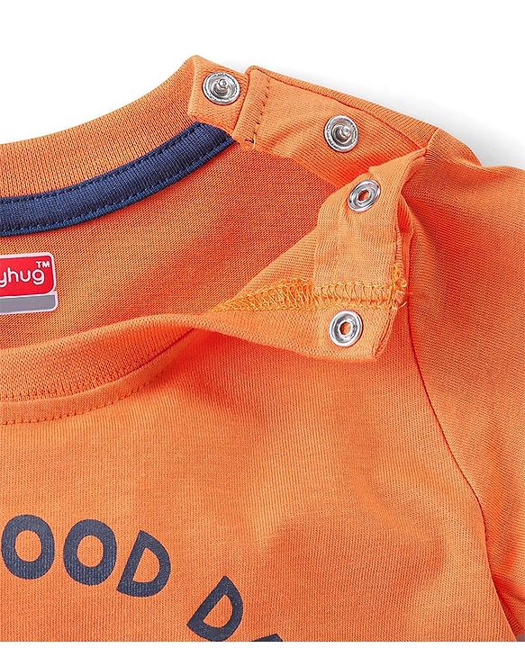 Babyhug Cotton Knit Full Sleeves Lion Printed Night Suit - Orange