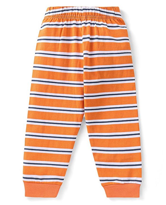 Babyhug Cotton Knit Full Sleeves Lion Printed Night Suit - Orange